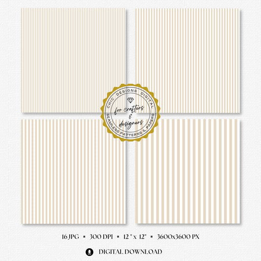Four cream and white fine stripe papers showing narrow straight vertical stripe variations.