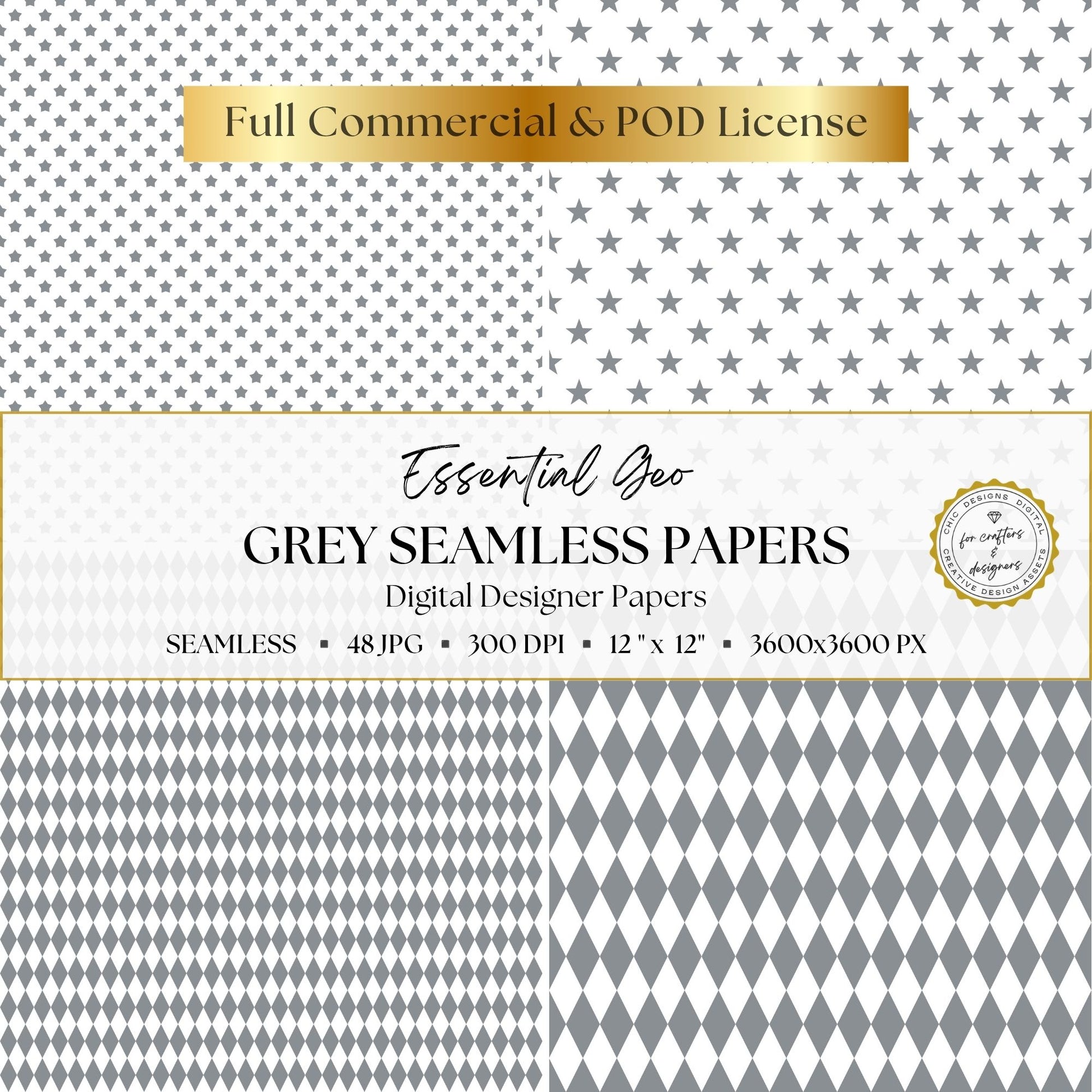 Grey star and harlequin seamless digital paper designs