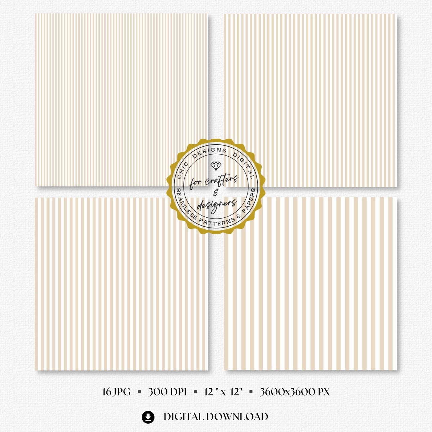Four cream and white fine stripe papers showing narrow straight vertical stripe variations.