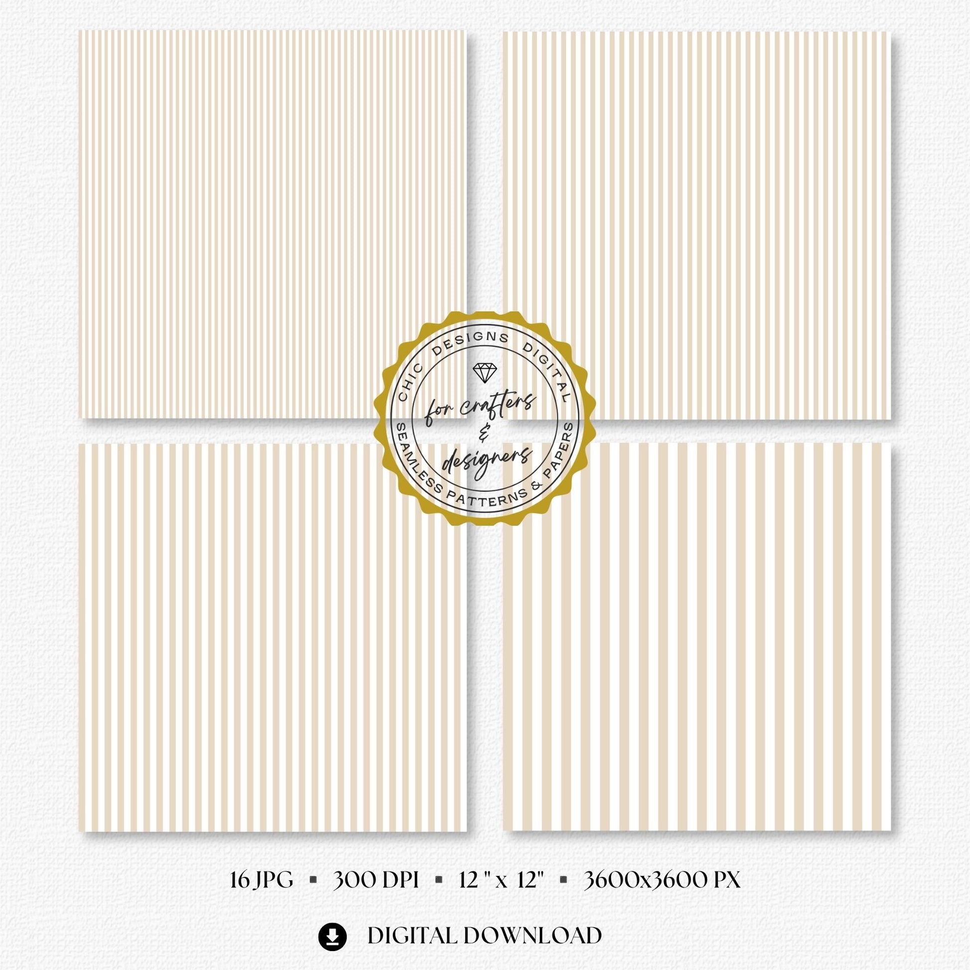 Four cream and white fine stripe papers showing narrow straight vertical stripe variations.