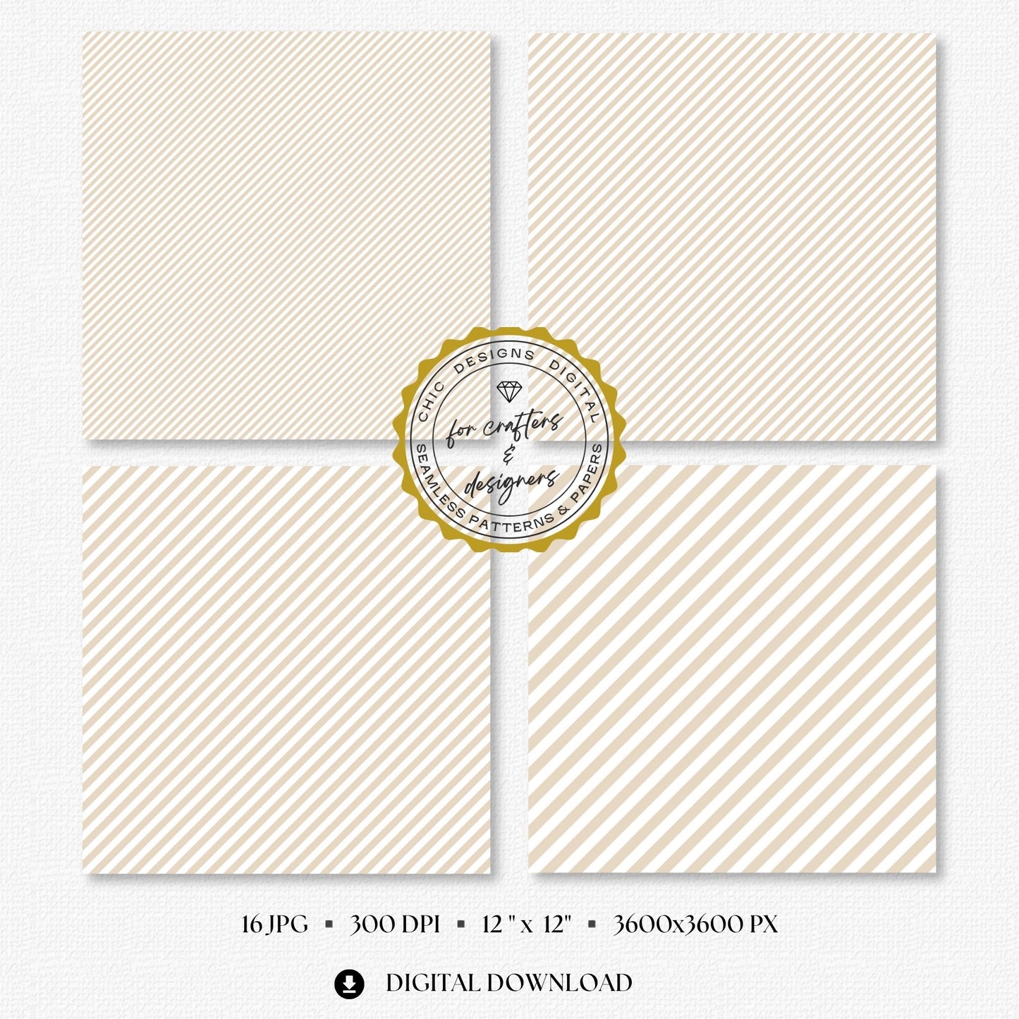 Four cream and white fine stripe papers showing narrow diagonal stripe variations.