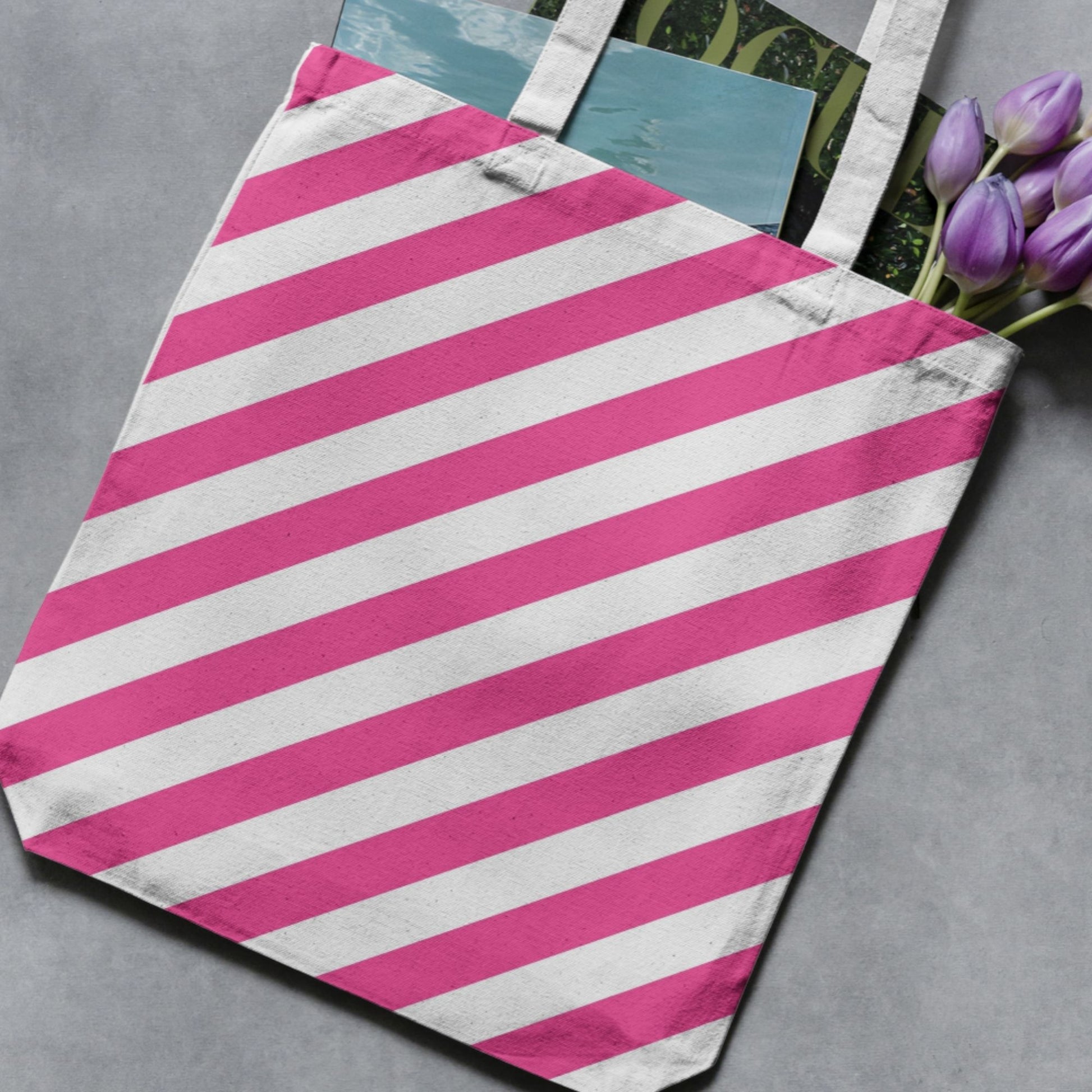 Coordinating straight and diagonal hot pink stripe backgrounds from the Essential Stripes collection, suitable for layering with florals, gingham and checks.