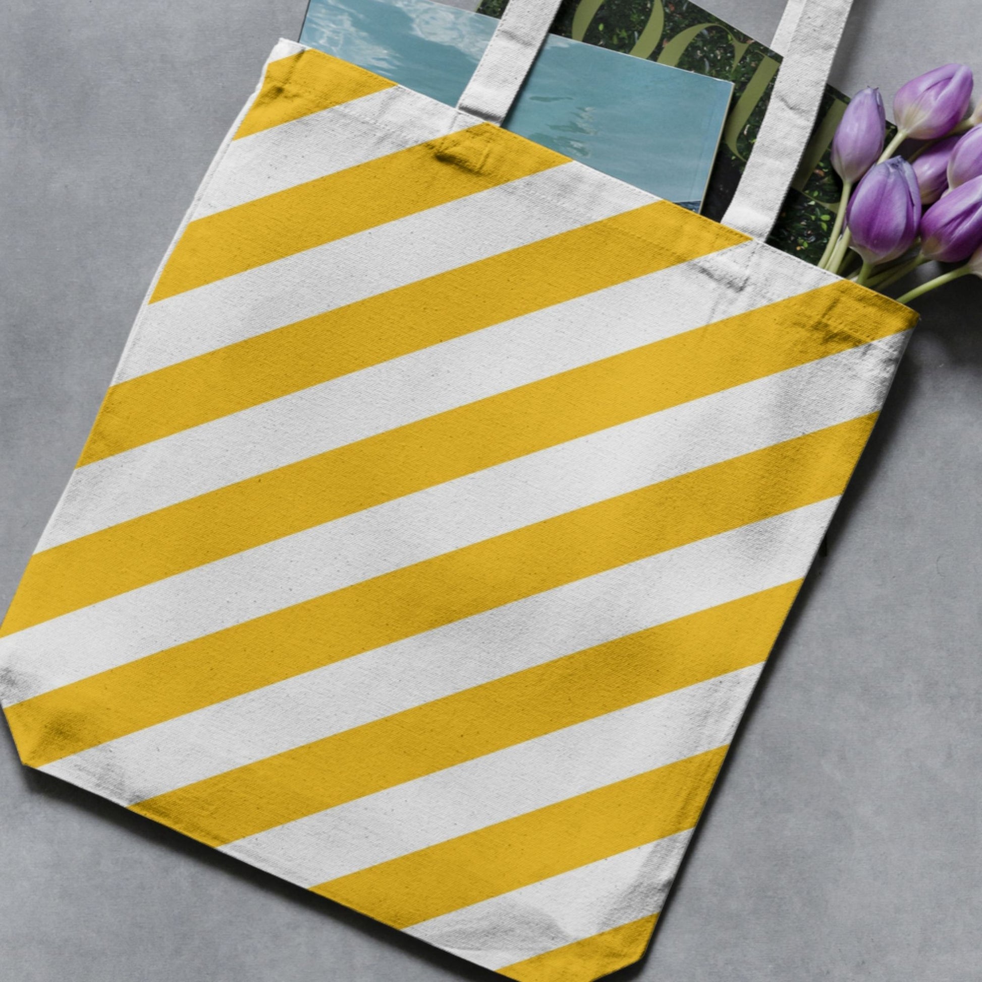 Coordinating straight and diagonal yellow stripe backgrounds from the Essential Stripes collection, suitable for layering with florals, gingham and checks.