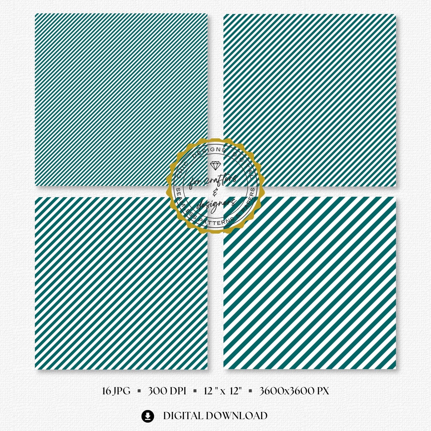 Selection of teal and white seamless stripe backgrounds designed for scrapbooking, card making, planners, labels and printable paper crafts.