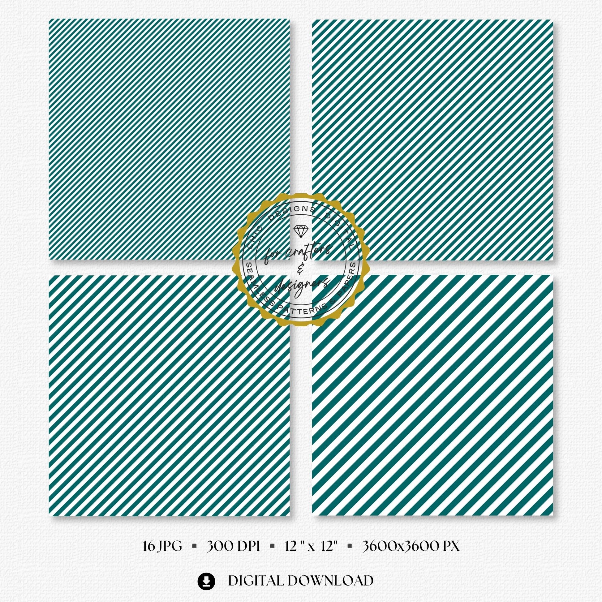 Selection of teal and white seamless stripe backgrounds designed for scrapbooking, card making, planners, labels and printable paper crafts.