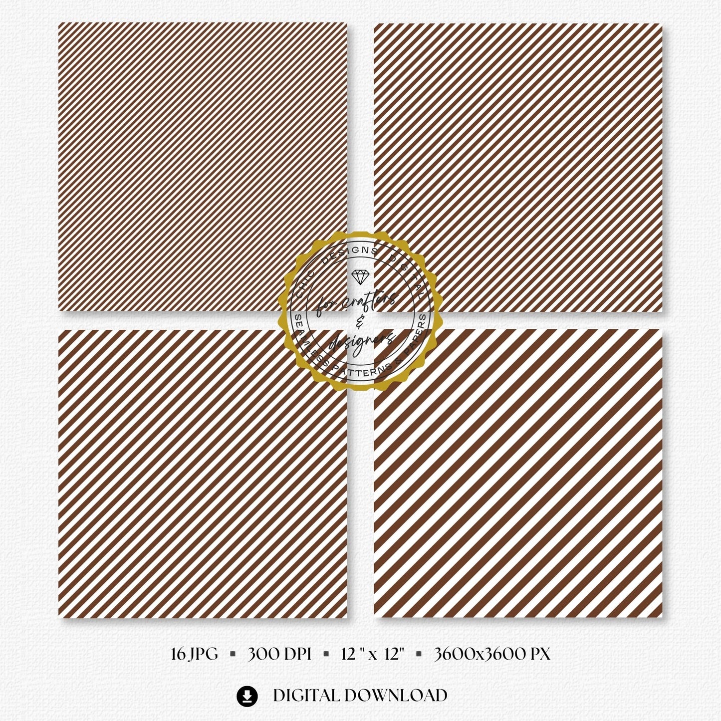 Selection of brown and white seamless stripe backgrounds designed for scrapbooking, card making, planners, labels and printable paper crafts.