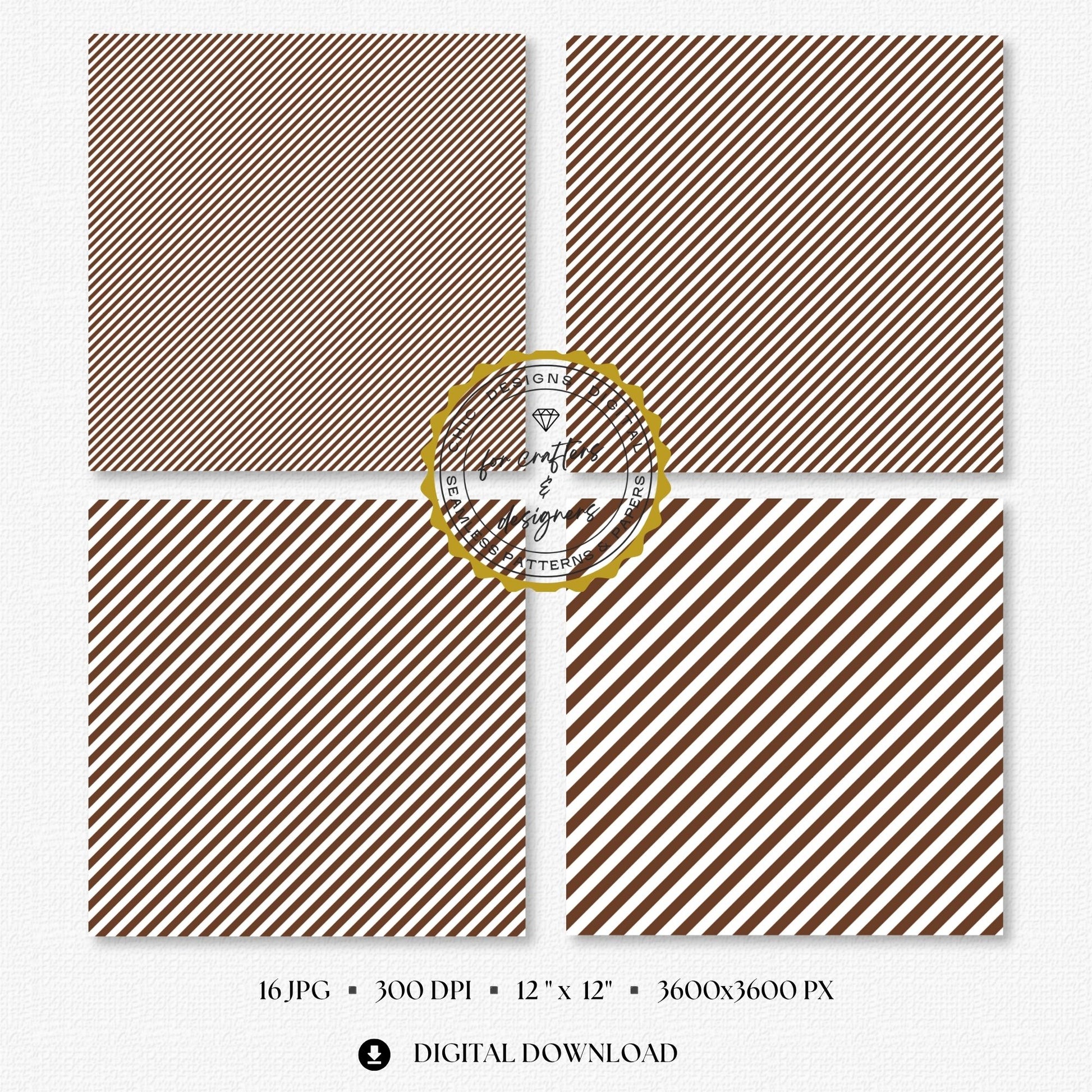 Selection of brown and white seamless stripe backgrounds designed for scrapbooking, card making, planners, labels and printable paper crafts.