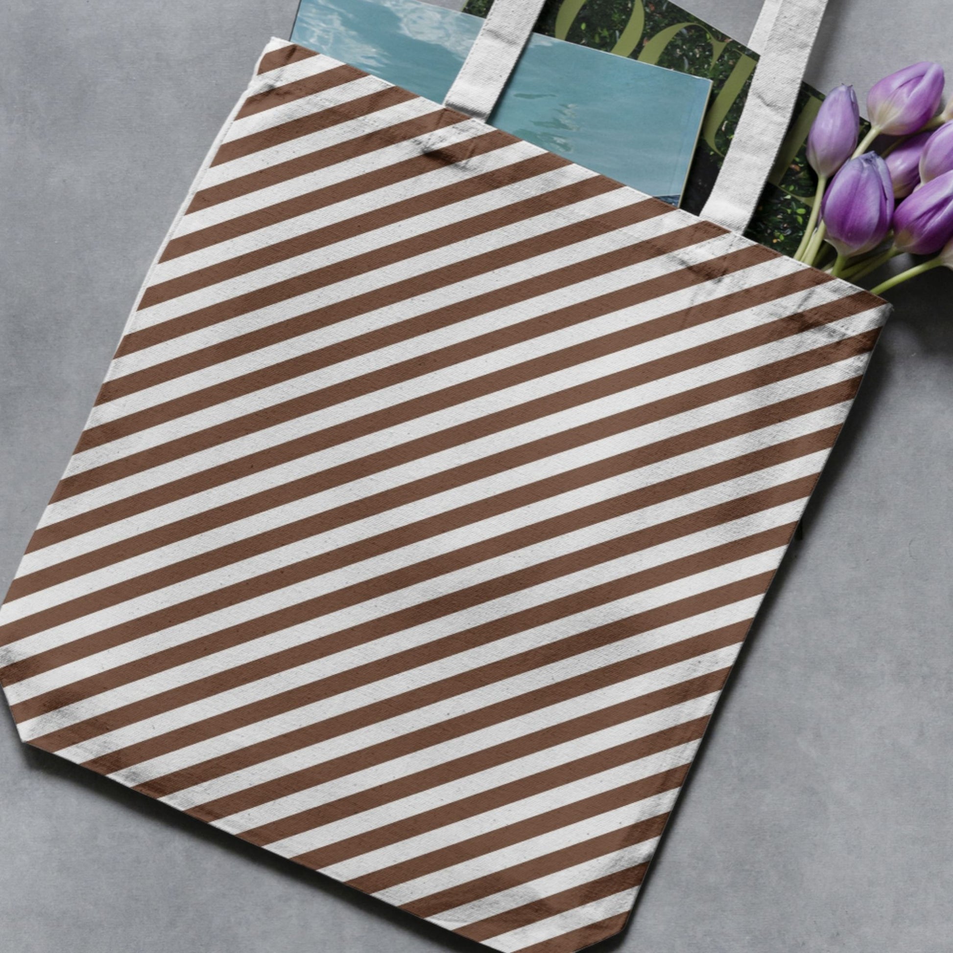Coordinating straight and diagonal brown stripe backgrounds from the Essential Stripes collection, suitable for layering with florals, gingham and checks.